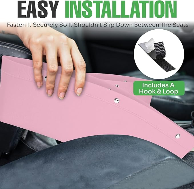 lebogner Between Car Seat Gap Filler Organizer, 2 Pack PU Leather Side of Center Console Car Pocket for Phone, Coins and Keys, Multifunction Crevice Caddy Catcher, Vehicle Interior Accessories, Pink