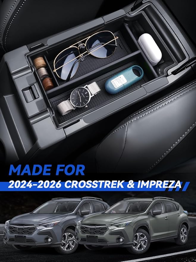 for 2026 Crosstrek Center Console Organizer Double-Layer 2024 2025 2026 Subaru Crosstrek Hybrid (Base/Premium/Sport/Limited/Wildernes) & 2024-2026 Impreza Armrest Box Organizer Tray