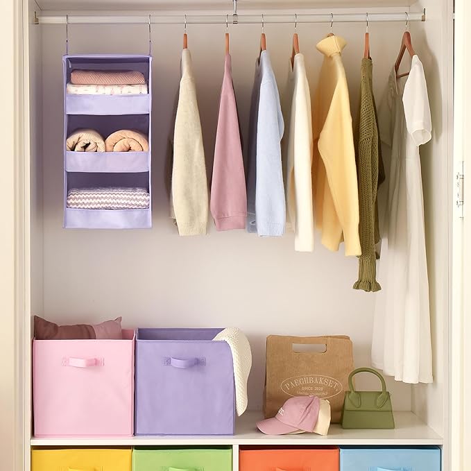 GRANNY SAYS 3 Shelf Hanging Closet Organizers and Storage, Collapsible Closet Storage Organizer with 2 Metal Hooks, Leak-Proo