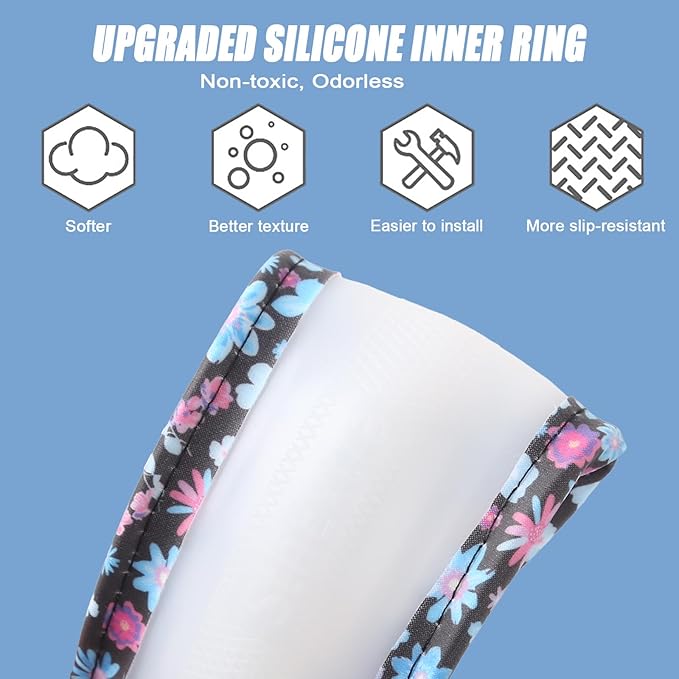 Floral Print Steering Wheel Cover with Silicone Inner Ring, Non-Toxic, Odorless Silicone Leather with Non-Fading Pattern for 