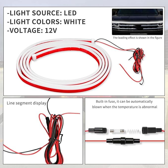 JMTBNO 94 Inches Car Hood Light Strip,Dynamic Car LED Strip Light,Exterior Flexible Daytime Running Light Strip Compatible with GMC Sierra 1500 2500 Chevy Silverado 1500 2500 Dodge Ram 1500 2500