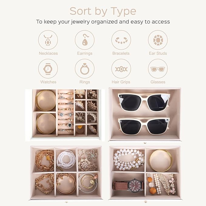 Dajasan Large Jewelry Box Organizer, Jewelry Storage Organizer with 3 Drawers, Huge Jewelry Box with Mirror for Women Girls, 