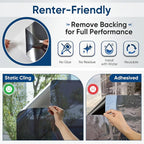 SUNBABY Window Tint for Home, One Way Privacy Film Heat & UV Blocking, Static Cling No Glue Renter Friendly Cover for Home Bedroom, Office & Sliding Glass Door, 45 x 157.5 Inch with 3 Tools, Black