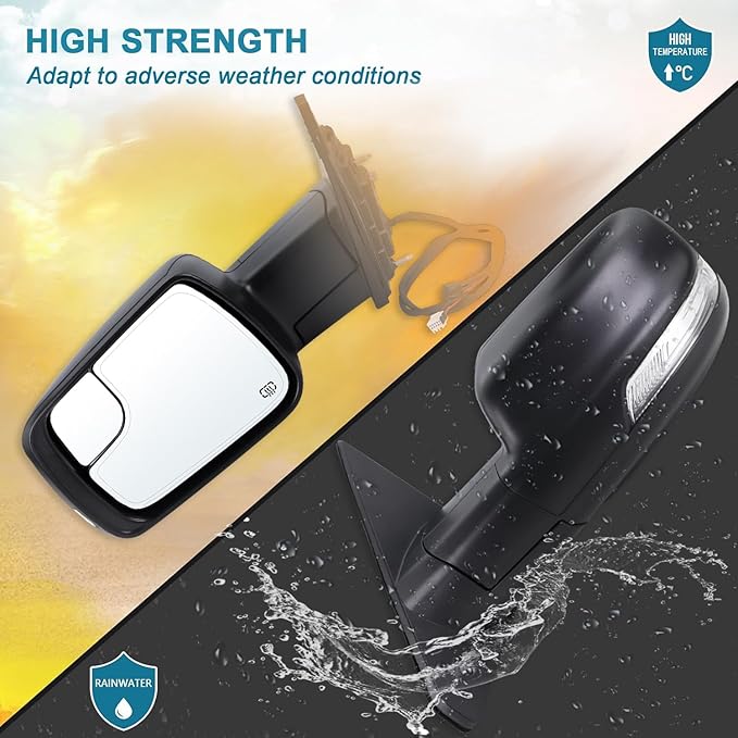 Left Driver Side Mirror Compatible With 2019-2026 Ram 1500 With Power Folding Heated Turn Signal Puddle Light Temperature Sensor Matte Black Replace#68462769AB(8+6Pins)