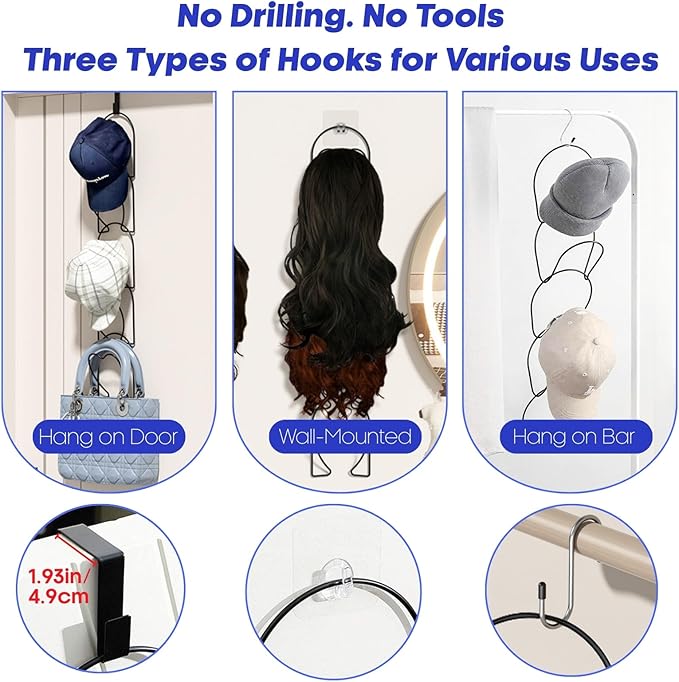 LINFIDITE 15 PCS Baseball Hat Rack Hanger Holder Organizer Flexible Multi Hook Wall Mounted Over Door Cap Display Storage Rac