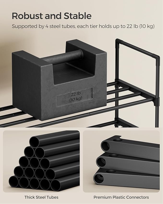 SONGMICS Shoe Rack, 2-Tier Shoe Organizer, Metal Storage Shelf, Upright or Upside Down, for 3-6 Pairs, Stackable, for Entrywa
