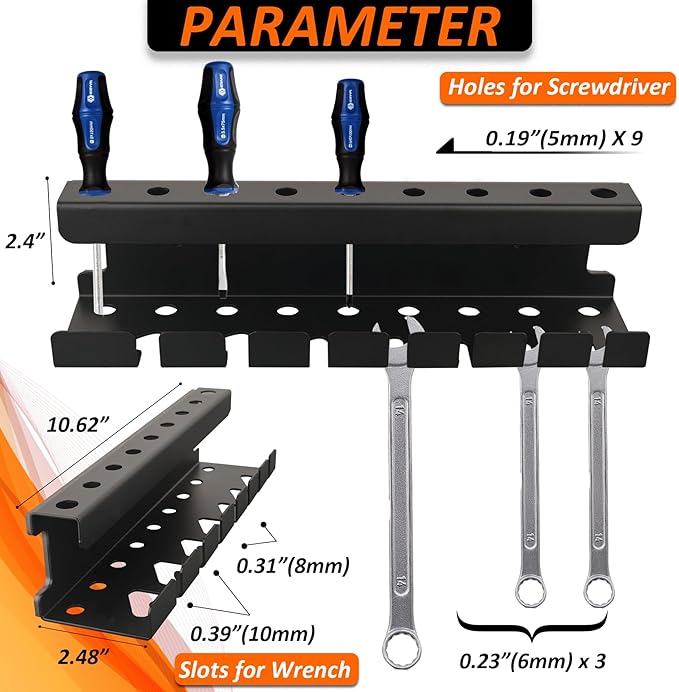 MUTUACTOR Magnetic Wrench Holder Heavy Duty,Anti-scratch Magnetic Mount Screwdriver Rack, 2 Layers Wrench Screwdriver Holder 