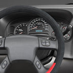 MEWANT Hand Stitched Steering Wheel Cover for Chevy Silverado 1500 2003-2006 Black Red Athsuede Steering Wheel Wrap