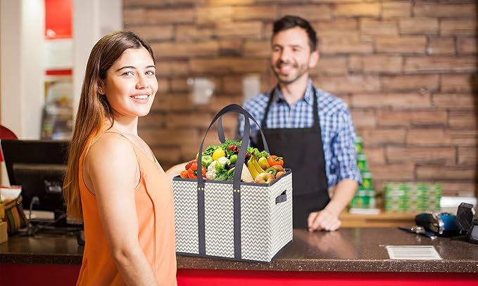 NERUB Reusable Grocery Tote Bags - Heavy Duty with Reinforced Bottom, Foldable Large Shopping Bags for Groceries (3 Pack)