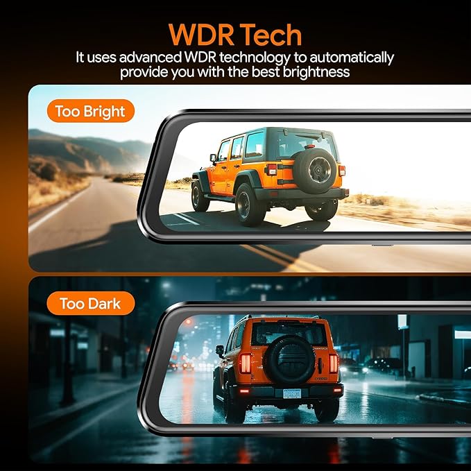 3 Channel Mirror Dash Camera for Cars, Triple Rear View Mirror with Front 4K/3K, Inside and Rear 1080P with WiFi, G-Sensor, N