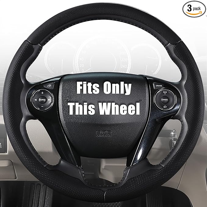 Aimato Customized Steering Wheel Cover for Honda Accord 2013-2017/Pilot 2016-2018/Crosstour 2013-2015, Thin,Anti-Slip,Scratch-Resistant Exclusive Car Accessory for Honda,Nappa Black