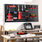 Goplus Garage Pegboard Tool Organizer, 4ft Metal Pegboard Wall Organizer w/3 Pegboards, Drill Bit Rack, Wrench Rack, Hooks Ac