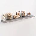 Long Live Edge Floating Shelf, 55 Inch Solid Elm Wood - Weathered Gray Rustic Wood Wall Shelf with Invisible Brackets for Liv