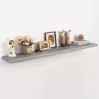 Long Live Edge Floating Shelf, 55 Inch Solid Elm Wood - Weathered Gray Rustic Wood Wall Shelf with Invisible Brackets for Liv