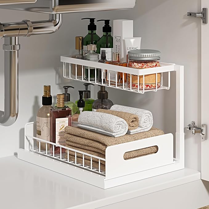REALINN Under Sink Organizer, Pull Out Cabinet Organizer 2 Tier Slide Out Sink Shelf Cabinet Storage Shelves, Under Sink Stor
