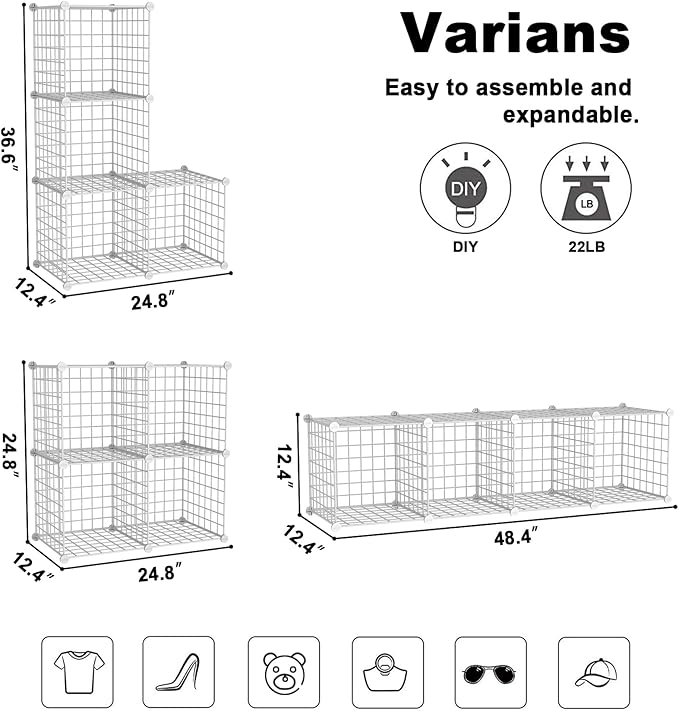 C&AHOME Wire Cube Storage, 4-Cube Storage Organizer Metal, C Grids Storage Bins Shelving, Modular Bookshelf Shelf, Closet Cab