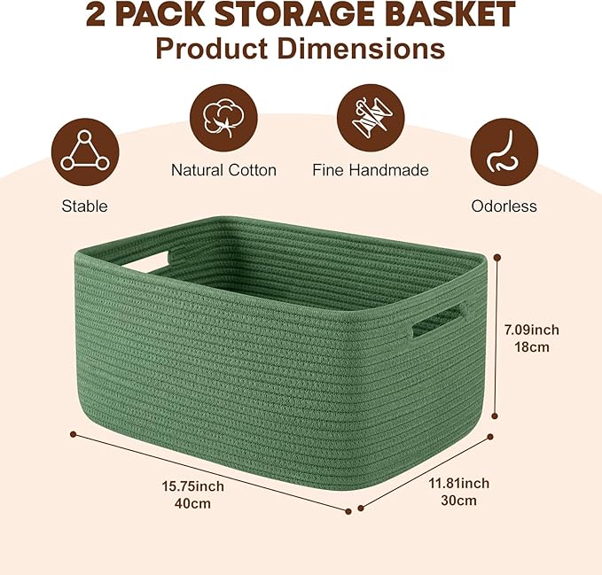 OIAHOMY Storage Basket for Shelves, Closet Cube Storage Bins Baskets for Clothes Blanket Towels, Baby Nursery, Toy Baskets Bo