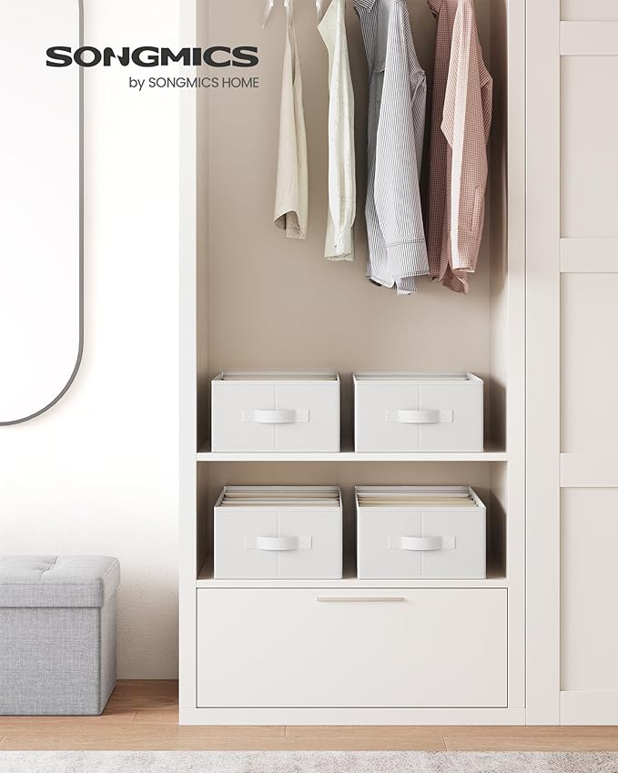 SONGMICS Set of 4 Large Size Wardrobe Clothes Organizers, 6-Compartment Foldable Drawer Organizers with Handles, 16.5 x 11.8 
