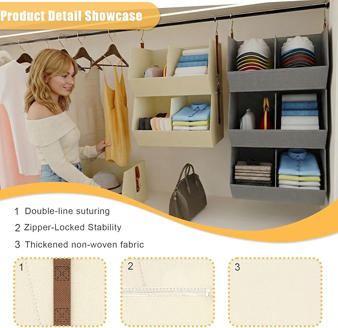 1 Pack,Extra Large Hanging Closet Organizer, Disassemblable Clothes Hanging Shelves,Collapsible Fabric Closet Storage System 