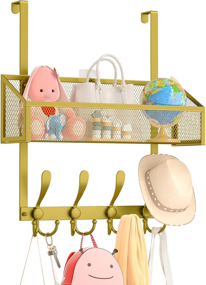 Kaiferty Over The Door Hooks Organizer, Coat Rack Over The Door Storage Hanger Towel Rack, Back of Door Storage Organizer for
