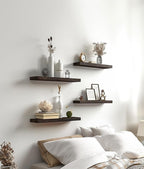 PHPH Wood Floating Shelves for Wall, Wooden Wall Shelves for Bedroom, Set of 6 Brown 17 Inch