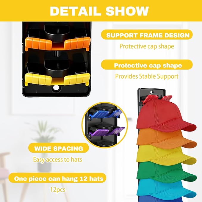 4 Pack Hat Organizer for Baseball Caps Hat - with Built-in Spring Clips Wall Mount Closet Hat Rack Holder Organizer for Baseb