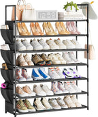 OYREL Large Capacity 7 Tier Shoe Rack, Black, 33.3in Wide x 11.2in Deep x 48.7in Tall, Holds 28-35 Pairs of Shoes, Ultra-Mini