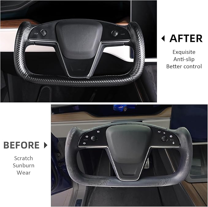 Steering Wheel Cover for Tesla Yoke Steering Wheel Cover Customzied for Tesla Model S 2021-Present/Model X 2021-Present Accessories,Anti-Slip,Comfortable Grip,Breathable,Matte Black