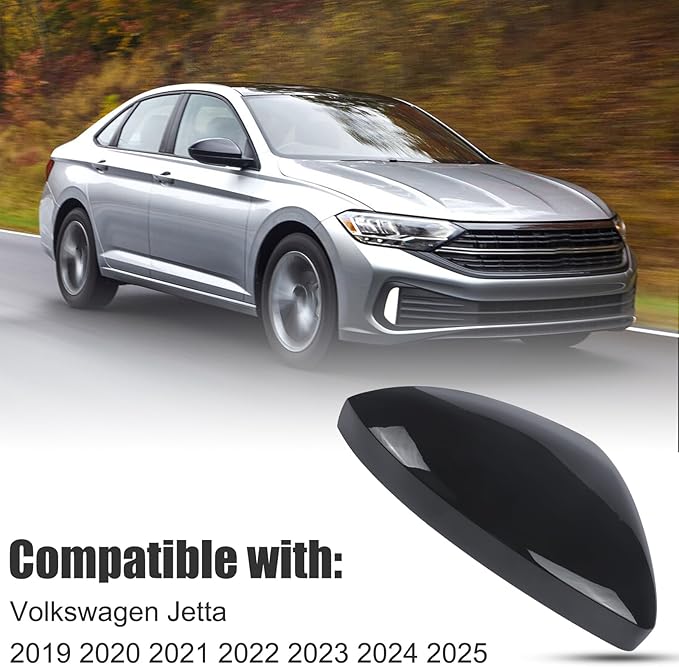 DERI Passenger Side Mirror Cap Compatible with Volkswagen Jetta 2019 2020 2021 2022 2023 2024 2025, Right Side Mirror Cover fit for VW Jetta US Version Without Turn Signals, Glossy Black