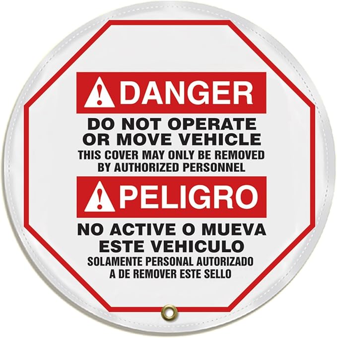 AccuformNMC Steering Wheel Cover for Lockout Tagout, English/Spanish Bilingual ANSI-Style Legend, Danger DO NOT Operate..PELIGRO NO Active O MUEVE.., Reinforced Vinyl, 24" Diameter, KDD733