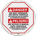 AccuformNMC Steering Wheel Cover for Lockout Tagout, English/Spanish Bilingual ANSI-Style Legend, Danger DO NOT Operate..PELIGRO NO Active O MUEVE.., Reinforced Vinyl, 24" Diameter, KDD733