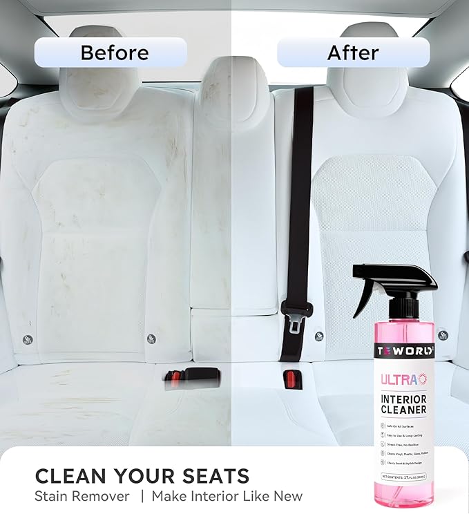 Premium Car Interior Cleaner (17oz Brush + Towel) | Interior Car Cleaner for Leather, Vinyl, Glass & Plastic | Residue-Free M