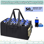 Muzale Extra Large Utility Tote Bag with Wire Frame Collapsible Reusable Grocery Bags Heavy Duty Shopping Bags for Groceries with Handles Trunk Organizer for Beach Travel Picnics Camping Laundry