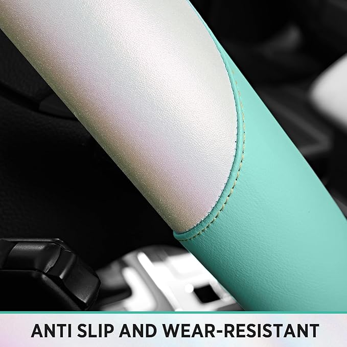 Road Comforts Steering Wheel Cover – Breathable Leather Steering Wheel Cover, Anti-Slip Grip, Universal Fit 14.5” to 15”, Hea