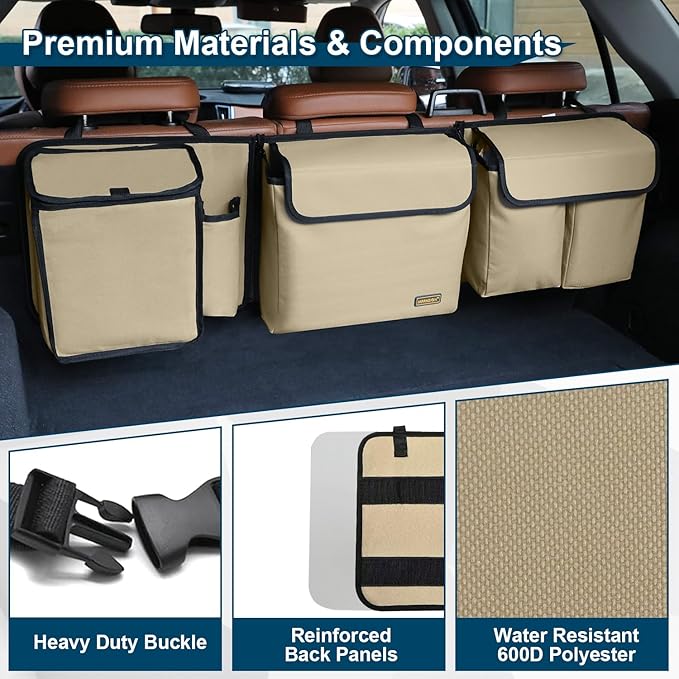 Deluxe Trunk and Backseat Organizer for Medium or large size SUVs & RVs, Detachable Storage Modules with Built-in Cooler,