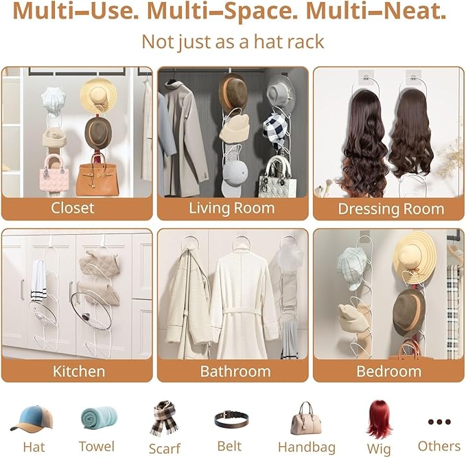 LINFIDITE 10 Pack Hat Rack Hanger Holder Organizer Closet Hanging Baseball Cap Display Storage Rack for Scarves Handbags Towe