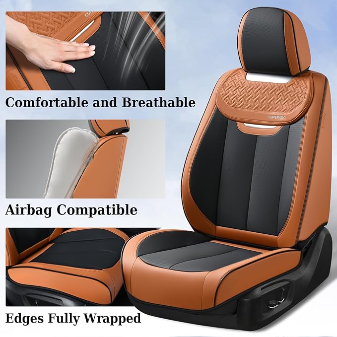 Coverado Seat Covers, Front Car Seat Cover, 2 Pack Breathable Nappa Leather Seat Cover, Waterproof Car Seat Protector, Car Se