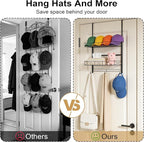 Widousy Over the Door Hat Organizer, 3 Tier Wall Mounted Hat Rack with 2 Adjustable Metal Basket and 3 Hooks, Baseball Cap Or