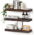 Floating Wall Shelves 24x6.8x1.7 Inch – Solid Wood Rustic Shelves in Walnut Finish – Wall Mounted Display Shelf for Bathroom,