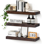 Floating Wall Shelves 24x6.8x1.7 Inch – Solid Wood Rustic Shelves in Walnut Finish – Wall Mounted Display Shelf for Bathroom,