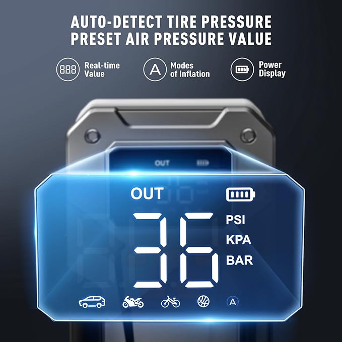 UTRAI 5000A 150PSI Jump Starter with Air Compressor, 12V Portable Jump Box (All Gas/10L Diesel), Jump Pack with LED Light, Car Jumper with Jumper Cables, Storage Case Included