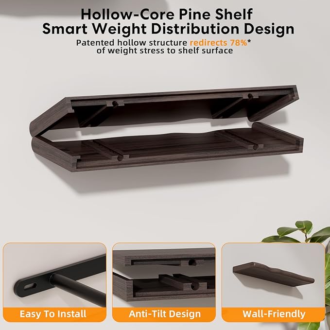 Floating Shelves for Wall Rustic Farmhouse 24 Inch Floating Shelf Bathroom Wooden Shelves for Wall Mounted Live Edge Pine She