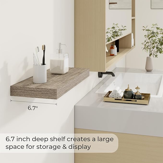 Dreamland 20 Inches Floating Shelves for Wall,6.7 Inch Deep Floating Shelves Set of 2, Large Display & Storage Shelf, Wall Sh