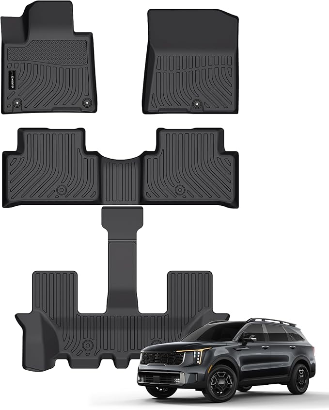 Auxko All Weather Floor Mats Fit for Kia Sorento Gasoline(6/7 Seat) 2021-2025 2026 TPE Liner Sorento 2021-2025 2026 Accessories Set All Season Odorless Anti-Slip Floor Mats