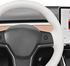 MEWANT Hand Stitched White Leather Steering Wheel Cover for Tesla Model 3/Y Accessories