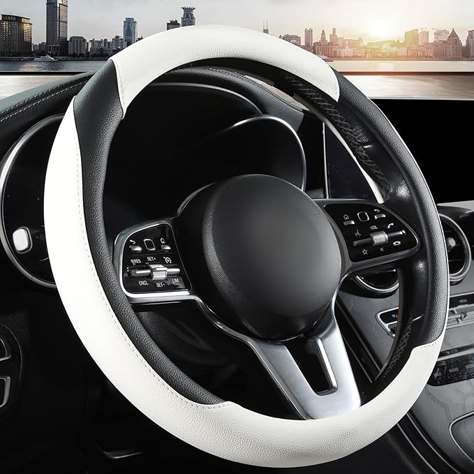 Car Steering Wheel Cover, Microfiber Leather Steering Wheel Cover Universal Fit 14.5-15 inch Anti-Slip Comfortable Breathable