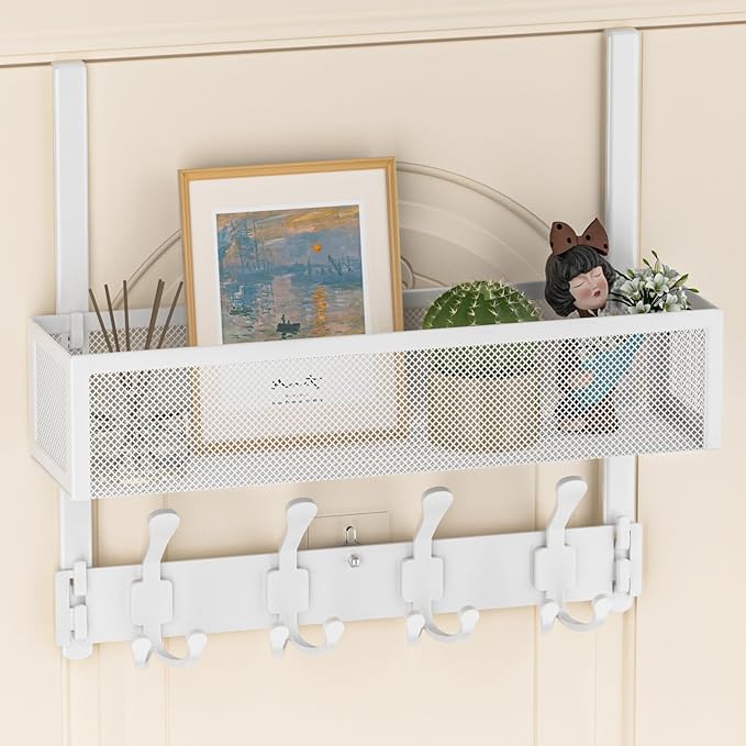 Over The Door Hooks Organizer, Over The Door Coat Rack with 12 Coat Hooks, Door Hanger Towel Rack, Back of Door Storage for B