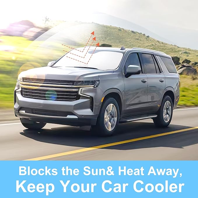 Front Windshield Sun Shade Foldable Car Front Window Sun Shade Windshield Shade Custom Fit for 2021-2025 2026 Chevrolet Tahoe Block UV Rays Accessories Heat Keep Cooler