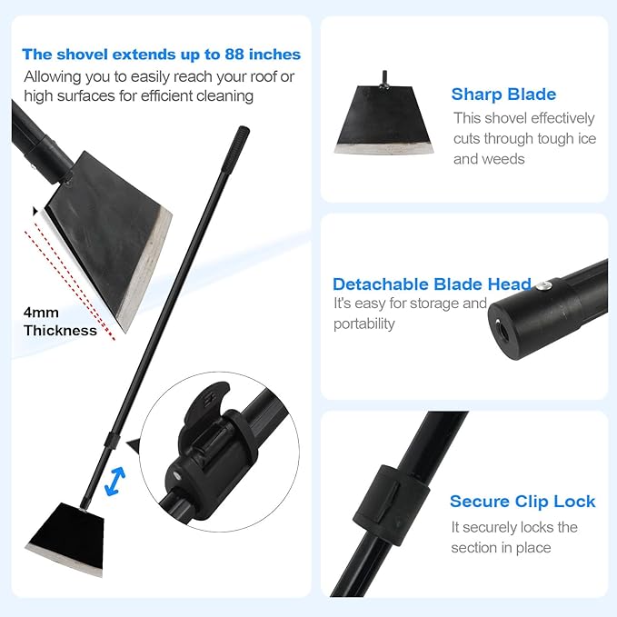 Floor Scraper, Garden Shovel Scraper, Paint Remove Tool for Ice, Tile, Tape, Glue, Ceiling, Concrete Cleaning Kit with 88inch Long Handle Heavy Duty - Metal Blade 4mm Thickness