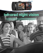 Dash Cam Front Rear and Inside, 3 Channel Dual Dash Camera for Cars W/ 64GB Card,1080P Dashcam Front with Night Vision,Loop R